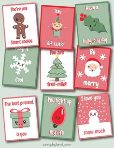 six christmas cards with different designs and words