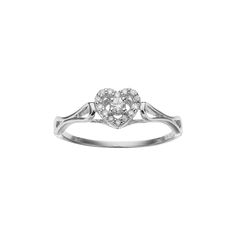 Featuring a heart halo motif adorned with round-cut diamonds and a unique open-worked band, this promise ring is exceptionally beautiful. Click on this JEWELRY & WATCHES GUIDE to learn about fit, styles, materials and more!RING DETAILS Width: .24 in. Metal: sterling silver DIAMOND DETAILS Total weight: 1/10 ct. Shape: round Color grade: H-I Clarity: I2-I3 Setting: prong Image(s) may be enlarged to show detail.Diamond weights are approximate. Diamond total weights may vary between .01 and .08 ct. Diamond Heart Ring With Halo Design, Open Heart Diamond Accents Promise Ring, White Heart Ring With Halo Setting For Promise, Open Heart Diamond Accented Promise Ring, Open Heart Diamond Wedding Ring, Diamond Heart Ring With Halo Setting For Promise, Diamond Open Heart Promise Ring, Heart Cut Promise Ring With Halo Design, Heart Cut Halo Promise Ring