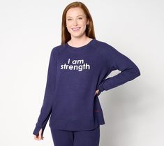 Embrace a positive mantra and a comfy style when you wear this cozy pullover. From Peace Love World. Cozy Crew Neck Tops For Relaxation, Comfortable Crew Neck Cozy Fit Tops, Relaxed Fit Long Sleeve Graphic Print Activewear, Inspirational Relaxed Fit Long Sleeve Top, Inspirational Long Sleeve Relaxed Fit Top, Positive Mantras, Cozy Pullover, Comfy Fashion, Peace Love