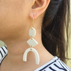 Porcelain Motherwell Statement Earrings white abstract Artsy White Drop Earrings, Artsy White Pierced Earrings, Artsy White Earrings, White Ceramic Jewelry Gift, White Ceramic Jewelry As A Gift, White Ceramic Jewelry For Gifts, Modern White Geometric Earrings, Artsy White Earrings With Ear Wire, White Artsy Earrings With Ear Wire