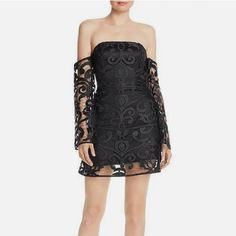 Nwt Finders Keepers Womens Alchemy Lace Off-The-Shoulder Party Dress Color: Black Off-shoulder Mini Dress For Fall Parties, Glamorous Off-shoulder Mini Dress For Dinner, Off-shoulder Mini Dress For Date Night, Off-shoulder Lace Mini Dress For Date Night, Fitted Off Shoulder Dress For Cocktail, Fitted Off-shoulder Dress For Evening Party, Fall Evening Off Shoulder Mini Dress, Elegant Off-shoulder Dress For Fall Party, Fall Evening Mini Off Shoulder Dress