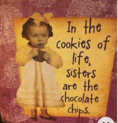 a sign that says in the cookies of life, sisters are the chocolate chipps