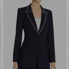 Badazz. Nwt Elegant Embellished Outerwear For Work, Tailored Embellished Outerwear For Work, Black Suede Jacket, Cropped Biker Jacket, Structured Blazer, Studded Collar, Trendy Outerwear, Fur Collar Coat, Womens Biker Jacket