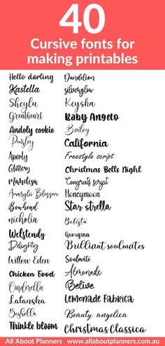 the top 40 cursive fonts for making printables in english and spanish