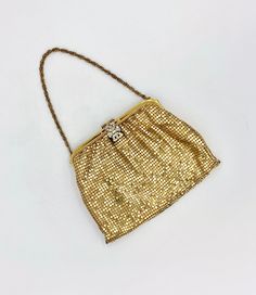 Vintage 1940s Whiting and Davis Gold Mesh Evening Bag, 40s Metallic Formal Purse, VFG Retro Gold Bags With Gold-tone Hardware, Gold Retro Bags With Gold-tone Hardware, Gold Retro Bags, Vintage Evening Bag With Gold-tone Hardware, Victorian Gold Bag For Party, Antique Gold Bags For Vintage Events, Antique Gold Bag For Vintage Events, Gold Antique Bags For Vintage Events, Gold Antique Bag For Vintage Events