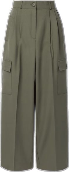 Khaki Wide-leg Pants With Cargo Pockets, Frankie Shop Cargo Pants, Khaki High-waisted Wide Leg Pants With Cargo Pockets, Neutral Wide-leg Bottoms With Cargo Pockets, Green Wide-leg Cargo Pants With Patch Pockets, The Frankie Shop, Frankie Shop, Net A Porter, Army Green