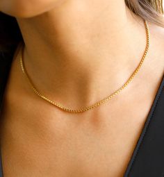 "Box Chain Necklaces 14k Solid Gold or 925 Sterling Silver, Rose Gold Chain Necklace Gift for Her & Birthday Gift for Him BEST GIFT FOR YOUR LOVE ♡ ○ Material: 14k Solid Gold, High Quality 925 Sterling Silver ○ Finish: Yellow Gold, Rose Gold, White Gold ○ Necklace length :  14'', 16\", 18\", 20\", 22\", 24\"  H O W ∙ T O ∙ O R D E R:  - STEP 1: Select your necklace NECKLACE LENGTH  from the First drop-down menu; - STEP 2: Select your necklace FINISH from the Second drop-down menu; PACKAGING:  ○ Rose Gold Box Chain Necklace As Gift, Rose Gold Box Chain Necklace Gift, Rose Gold Plated Box Chain Necklace, Rose Gold Curb Chain Necklace For Gift, Gold Plated Box Chain Necklace For Anniversary, Rose Gold Curb Chain Necklace As Gift, 14k Gold Box Chain Necklace For Gift, Gold Rolo Chain Necklace For Anniversary, Anniversary Gold Plated Box Chain Necklace