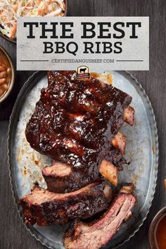 barbecue ribs on a plate with bbq sauce and cole slaw