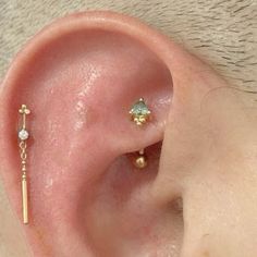 a close up of a person's ear with two piercings