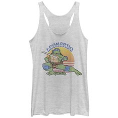 Add this Juniors' Nickelodeon Teenage Mutant Ninja Turtles Leonardo Sun Racerback Tank Top to your casual wardrobe. FEATURES Sleeveless ScoopneckFABRIC & CARE Polyester, cotton, rayon Machine wash Imported Size: Large. Color: White Heather. Gender: female. Age Group: kids. Michelangelo Turtle, Donatello Ninja Turtle, Leonardo Ninja Turtle, Teenage Turtles, Turtle Rock, White Heather, Mutant Ninja, Teenage Mutant, Teenage Mutant Ninja Turtles