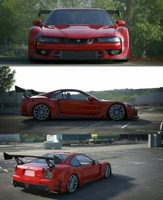 two different views of a red sports car