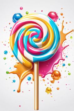 a colorful lollipop on a stick with sprinkles