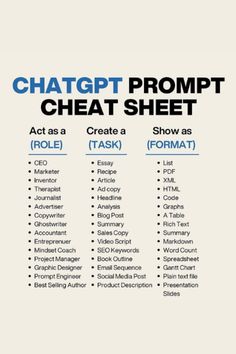 ChatGPT Prompts Cheat Sheet | Make Money With Ai Google Sheets Templates, Social Media Growth Strategy, Business Notes, Life Hacks Computer, Life Hacks Websites, Social Media Marketing Content, Hacking Computer, Skills To Learn