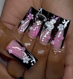 Short Junk Nails, Diy Rhinestone Nails, Junk Nails, Halloween Acrylic Nails, Punk Nails, Long Acrylic Nail Designs, Hard Nails, Girly Acrylic Nails, Dope Nail Designs