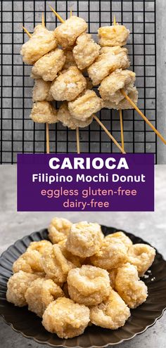 Donut balls made of glutinous rice and coconut. No milk, no eggs, no-gluten. Mochi Donut Recipe Gluten Free, Gluten Free Mochi Donut, Gluten Free Filipino Recipes, Carioca Recipe Filipino Desserts, Cascaron Filipino Dessert, Filipino Finger Food, Rice Recipes Japanese, Mochiko Flour Recipes, Filipino Breakfast Ideas