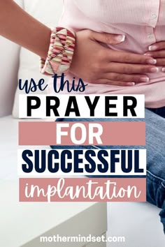 a pregnant woman sitting on a couch with her stomach exposed and the words use this prayer for