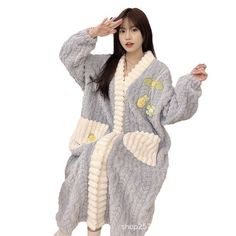 2024 Autumn Winter Women Warm Flannel Robe Ladies Soft Bathrobe Female Long Sleeve Dressing Gown Flannel Robe, Home Clothes, Simple Home, Dressing Gown, Simple House, Winter Women, Gowns Dresses, Autumn Winter, Fall Winter