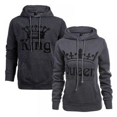 Grey King and Queen Couple Hoodie  Price: 19.99 & FREE Worldwide Shipping  #couplethings Sweat Couple, Couple Hoodies, Matching Hoodies, Men Hoodies, Women Hoodies, Couples Sweatshirts, Cheap Hoodies, King And Queen, Couples Hoodies