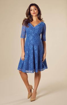 A refreshingly colourful change from classic black, our new Riviera Blue Noelle maternity dress has a hint of stretch for the perfect fit. A flattering little dress whether it’s a party, cocktails or a wedding invite you need a great outfit for. Premium corded lace with a soft jersey lining ensures maximum comfort and a flexible fit as your curves evolve. The front and back of the dress has a sultry V neck, which combined with the 1950s style skirt gives an air of vintage glam to see you through Elegant Fitted V-neck Maternity Dress, Fitted Lace Maternity Dress V-neck, Fitted Maternity Lace Dress With Lace Trim, Spring Evening Maternity Dress With V-neck, Spring Evening V-neck Maternity Dress, Maternity Fitted Lace Dress With Scalloped Lace, Maternity Scallop Lace Fitted Dress, Fitted Scallop Lace Maternity Dress, Elegant Maternity Lace Dress