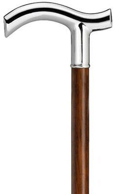 a metal and wood walking stick on a white background with clipping for the handle