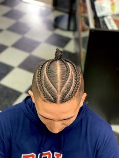 Braids With Fade, Braided Man Bun, Braid Styles For Men, Boy Braids Hairstyles, Cornrow Hairstyles For Men, Afro Braids, 4 Braids, Braids For Boys, Braided Hairstyles For Black Women Cornrows