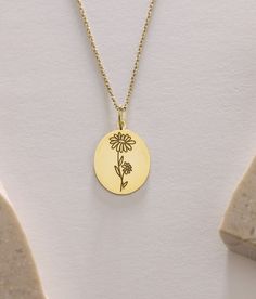 Gold Birth Flower Pendant - Month Flower Gold Necklace ● Material of pendant: Solid Gold 14k ( REAL GOLD ) ● Metal Stamp: 14k ( REAL GOLD ) ● The pendant is available in 5sizes: - 12x17 mm / 0,47 x 0,66 inches - 13x18 mm / 0,51 x 0,70 inches  In the photos - 14x19 mm / 0,55 x 0,74 inches  - 16x21 mm / 0,62 x 0,82 inches  - 18x24 mm / 0,70 x 0,94 inches ( In the photos the size is 13x18 mm / 0,51 x 0,70 inches ) ( Jump Ring inner diameter: 4 mm ) ● Material of chain: Solid gold 14k ( REAL GOLD ) Dainty Flower-shaped Engraved Charm Necklaces, Dainty Engraved Flower Charm Necklaces, Dainty Engraved Flower Charm Necklace, Yellow Gold Birth Flower Charm Necklaces, Mother's Day Yellow Gold Birth Flower Necklace, Birthday Jewelry With Flower Charm, Flower Charm Jewelry For Birthday, Gift Flower Pendant Necklace With Flower Decoration, Birthday Flower Charm Jewelry