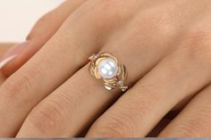 14k Rose Gold Engagement Ring, Floral Ring, Pearl Engagement Ring, Diamond Engagement Ring, Dainty Ring, Pearl Jewelry, 14k Gold Ring White Freshwater Pearl engagement ring with lovely diamonds, set in 14k solid gold. ► FEATURES; Gemstones: Freshwater Pearl: 5.5-6mm , Diamond: 2*1.5mm Total diamond carat weight: 0.03 (Color H; clarity VS) Material options: 14k rose gold, 14k yellow gold, 14k white gold Size: all ring sizes are available ► HOW TO ORDER; Please select your preferred size and mater Anniversary Rose Gold Pearl Ring In 14k Gold, Anniversary Rose Gold 14k Gold Pearl Ring, Anniversary Pearl Ring In Rose Gold, 14k, Anniversary Rose Gold Pearl Ring, Engagement Ring Floral, Engagement Ring Dainty, Ring Pearl, Pearl Engagement Ring, Rose Gold Pearl