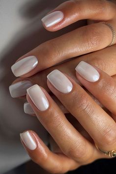 Dip Powder Engagement Nails, Gel Nails Engagement, Wedding Nails For Bride Squoval, Courthouse Wedding Nails, White And Gold Dip Nails, Simple Nail Dip Ideas, Nails For Ireland Trip, Dip Nails Wedding, Mail Trends 2024