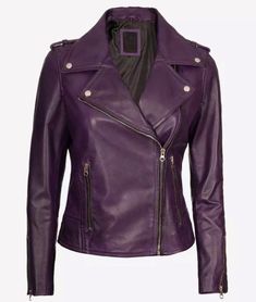 Handmade item Elevate your wardrobe with our Women's Purple Motorcycle Leather Jacket. A blend of rich, bold color and classic motorcycle design, this jacket ensures you stand out in style. Crafted from the finest leather, it not only speaks volumes about your fashion sense but also promises durability and comfort for every ride or rendezvous. Specification: 100% Real Soft Lambskin Leather with attention to detail work. Internal full soft polyester lining. Biker style with smooth asymmetrical zi Purple Motorcycle, Asymmetrical Leather Jacket, Purple Leather Jacket, Cafe Racer Leather Jacket, Lambskin Leather Jacket, Purple Jacket, Real Leather Jacket, Biker Leather, Jacket For Women