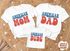 American Family Shirt, Family 4th of July Shirt, Kids fourth of July Shirt, Matching Family Shirt,  Fourth of july matching shirts ✧ All of the t-shirts and bodysuits at our shop are made of 100% certified pure organic cotton. Elegant t-shirt with round neckline and short sleeves. The loose fit and softness of the cotton gives you freedom of movement. ✧The natural color imitates raw cotton, on which small brown dots are visible. This is a sought-after effect of pure organic cotton, the productio Kids Fourth Of July, Matching Family Shirt, Fourth Of July Shirts, Family Shirts Matching, American Dad, 4th Of July Shirt, Family Shirt, 4th July, Baby Shirts