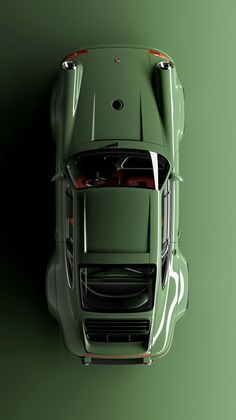 an overhead view of a green sports car