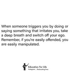 an image with the quote when someone triggers you by doing or saying something that irritates you take deep breath and switch off your egg