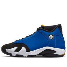 The Air Jordan 14 Retro 'Laney' is a sleek and stylish sneaker that is perfect for everyday wear. The blue upper features a Jordan brand logo for a subtle touch of style, while the rubber sole provides cushioning and protection with every step. The Varsity Royal/Black-Varsity Maize-White colorway is inspired by the classic Laney High School colors and is sure to make a statement. Whether you're running errands or out for a night on the town, the Air Jordan 14 Retro 'Laney' is the perfect sneaker for any occasion. (SNKR/Women's/Basketball) Perfect Sneakers, Women's Basketball, Maize, Womens Basketball, School Colors, Stylish Sneakers, Running Errands, Perfect Pair, Air Jordan