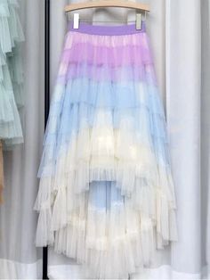 Gradient Irregular Ruffle Layered Tulle Maxi Skirt - SHExFAB Mesh Long Skirt, Tulle Skirt Long, Long Tulle Skirt, Skirt Mesh, Tulle Long Skirt, High Waist Long Skirt, Tulle Maxi Skirt, Layered Tulle Skirt, Womens Maxi Skirts