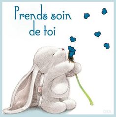 a card with an image of a bunny holding a flower in its mouth and the words, avec toute mon amitie