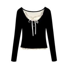 Cropped Lace T-shirt - Lace Streetwear, Coquette Black, Bow Aesthetic, Tops Korean, Vintage Boho Dress, Y2k Long Sleeve, Lace Tshirt, Fashion Y2k, T Shirts Women