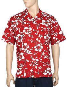 Classic Hibiscus Pareo Aloha Shirt Red Hilo Hattie Red Hawaiian Button-up Shirt For Vacation, Collared Hawaiian Shirt With Pockets For Beach, Red Casual Hawaiian Shirt For Vacation, Red Hawaiian Shirt For Summer Beach, Red Collared Hawaiian Shirt For Beach, Casual Red Hawaiian Shirt For Vacation, Casual Red Shirt With Hibiscus Print, Collared Red Shirt With Floral Print, Red Collared Shirt With Floral Print