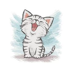 a drawing of a cat yawning with its mouth wide open and tongue out