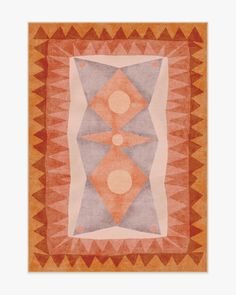 an orange and grey rug with geometric shapes