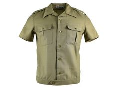 Genuine Hungarian army shirt Two button down chest pockets, button up front    Condition: New Shipping to the United States, Canada, Europe  *  Economy shipping  Shipping time: 7-21 working days or sometimes more                   *        Standard shipping with tracking information          Shipping time: 7-14 working days or sometimes more  Shipping to Australia, New Zealand, Philippines, Asia, South America             *       Economy shipping  Shipping time: 14-31 working days or sometimes up to 45 days or more               *       Standard shipping with tracking information Shipping time: 14-31 working days or sometimes up to 45 days   Orders are shipped within 1-3 business days of payment If you need to track your order, please chose "standard shipping method",  if you chose "econom Military Style Khaki Tops With Patch Pockets, Military Khaki Outerwear With Buttons, Khaki Military Style Short Sleeve Shirt, Combat Jacket, Khaki Collared Military Shirt, Khaki Military Outerwear With Button Closure, Military Parka, Army Shirt, Swedish Army