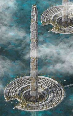 an artist's rendering of a futuristic city in the sky