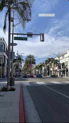 an intersection with palm trees and street signs