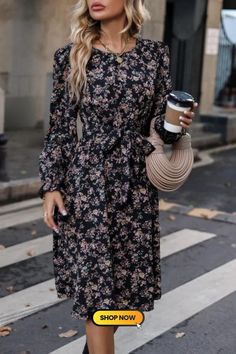 Black long-sleeved V-neck floral dress Elegant V-neck Midi Dress With Ditsy Floral Print, Modest V-neck Midi Dress For Spring, Chic Floral Printed V-neck Dress, Flowy V-neck Floral Dress For Fall, Elegant Long Sleeve Dress For Fall Brunch, Black Feminine V-neck Midi Dress, Modest Long Sleeve Floral Maxi Dress, Modest Long Sleeve Floral Print Maxi Dress, Chic Long Sleeve V-neck Dress For Fall