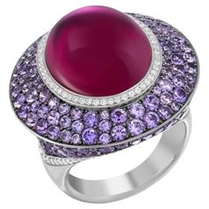 Purple Ruby Ring For Formal Occasions, Exquisite Yellow Gold Amethyst Ring, Luxury Round Cabochon Amethyst Ring, Luxury Amethyst Cabochon Ring For Formal Occasions, Luxury Formal Cabochon Amethyst Ring, Luxury Formal Amethyst Cabochon Ring, Luxury Ruby Ring With Gemstone Accents, Luxury White Gold Amethyst Ring With Gemstone Accents, Formal Cabochon Amethyst Ring Fine Jewelry