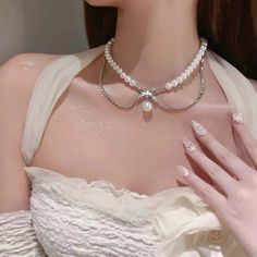 Tavimart New Fashion Zircon Bowknot Pearl Necklace for Women Shiny Rhinestone Double Layer Chain Necklace Wedding Party Jewelry Gift White Rhinestone Clavicle Chain Necklace For Party, White Rhinestone Clavicle Necklace For Party, White Rhinestone Clavicle Necklace For Weddings, White Bridal Necklace With Clavicle Chain For Party, White Rhinestone Round Necklace For Party, White Rhinestone Necklace For Party, White Round Rhinestone Necklace For Party, Party Rhinestone Necklace With Clavicle Chain In Diamond White, Gift Rhinestone Necklace With Pearl Chain