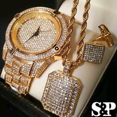 Watch: 100% Brand Newbrand : Techno Pavecz Stones On Braceletstainless Steel Backgold Platedmovement: Quartz Japanbattery Included.Case Size : 48mm (Diameter)Weight: 157 Gramslock: Fold Over Gender: Men'sremovable Links (Adjustable)Luxury Style Necklace : Chain : Rope Chainchain Length : 24" Chain Width : 4mmcolor: 14k Gold Platedpendant Size : 28mm X 25mm Earrings : Gold Tone Finish, Big 15mm Lab Simulated Diamond, Stud Post Earrings. Shine With Flawless Brilliance. Ice Box Jewelry, Gold Jewelry Women, Hiphop Jewelry, Hip Hop Clothing, Gold Chain With Pendant, Gold Chains For Men, Trendy Fashion Jewelry, Best Jewelry Stores, Men Jewelry