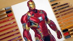 a drawing of iron man in color pencils