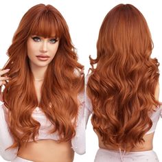 PRICES MAY VARY. 🔥Material: We chosen premium, soft and appropriate heat resistant material.It not only have no smell,but also can be shaped again by using a hair dryer or curler（170 Degrees Centigrade or 350 Degrees Fahrenheit） to make the wig's style more changeable.And with elastic、breathable cap and adjustable straps. 🔥Wig features: This long curly wig has a natural look and movement,stylish and trendy.Due to the reason of light,phone and monitor screen, there maybe exist slightly color di Natural Red Hairstyles, Wavy Wigs, Blonde Waves, Long Curly Wig, Hair Color Shades, Quality Wigs, Natural Curls Hairstyles, Wavy Curly Hair