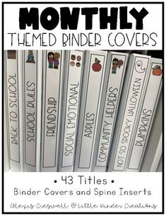 several binder covers are stacked on top of each other in front of the text