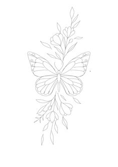 a drawing of a butterfly with leaves on it